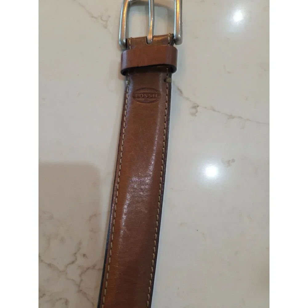 Fossil Mens Aiden Belt Sz 44‎ Deep  Brown Genuine Leather Antique Nickle Buckle